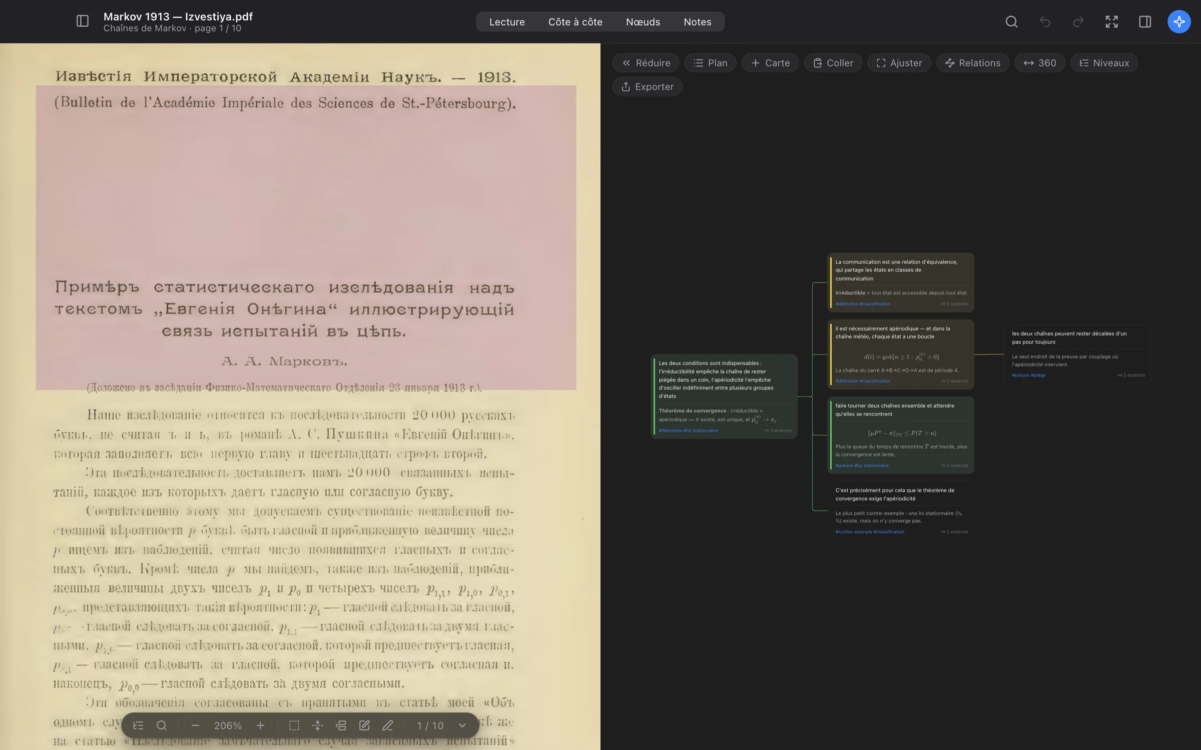 L’article de Markov de 1913, numérisé, avec un passage surligné